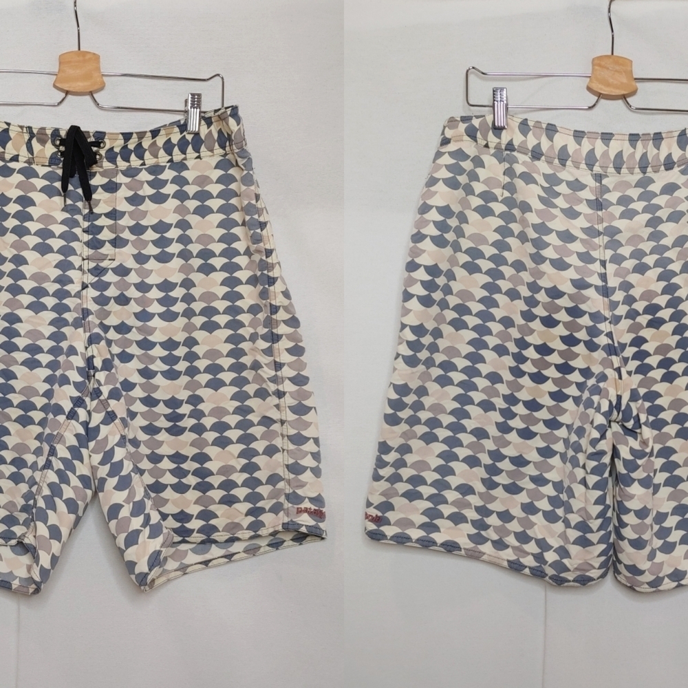 Patagonia Swim Shorts Trunks Board Shorts Cream Blue Gray Multi 10" Mens 36 L XL